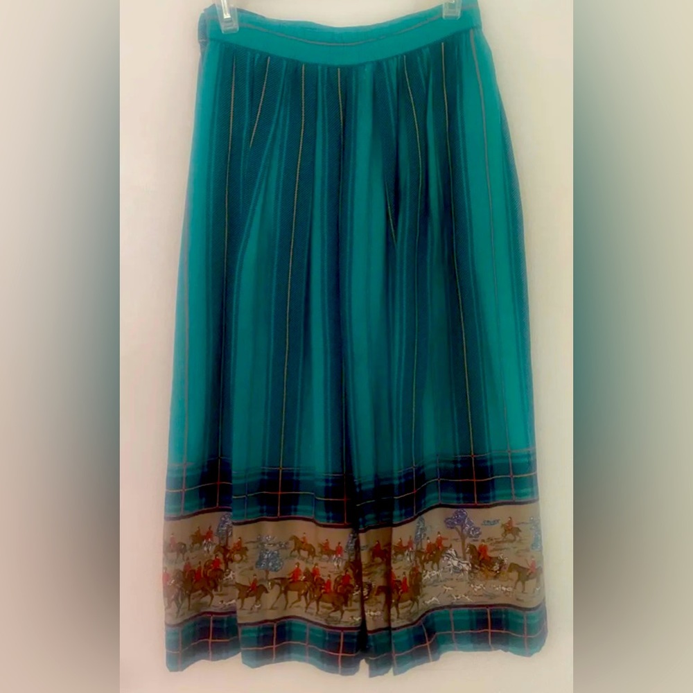 Vintage Intentions Skirt Green Plaid Horses Pockets